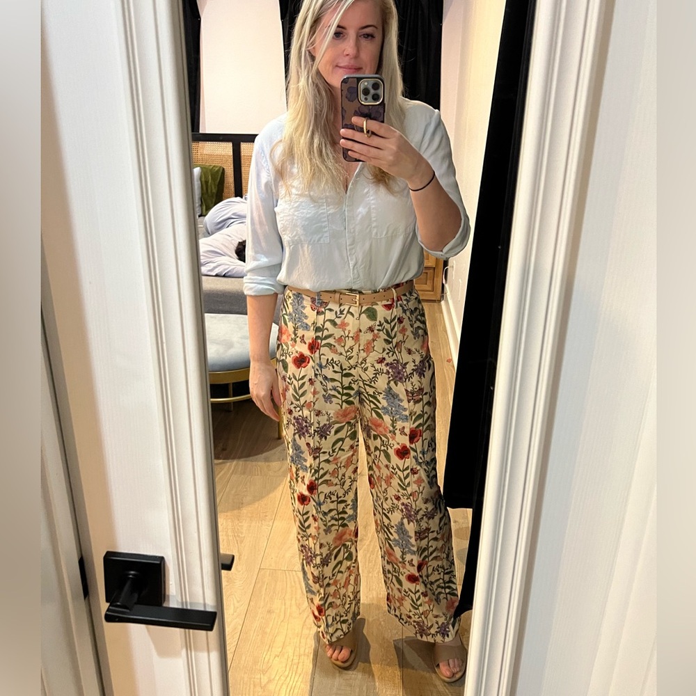 Floral Wide-Leg Pants - Cream Multi - Picture 2 of 6
